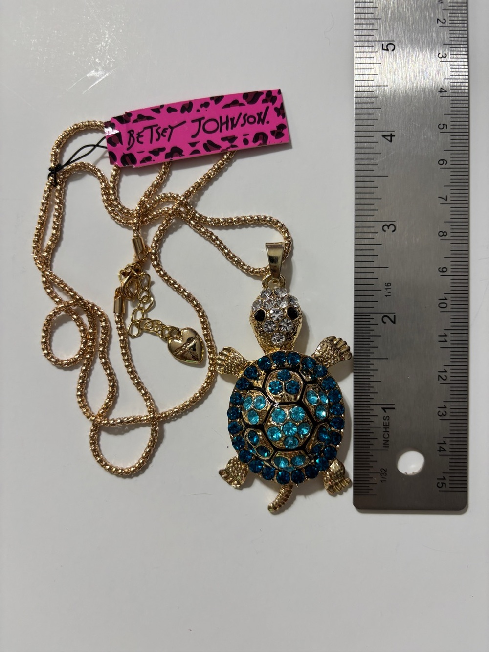 Betsey Johnson Blue Rhinestone Turtle Necklace Statement Pendant Coastal Glam